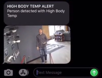 AVM software provides integration with thermal skin temperature cameras, allowing managers to view cameras live as well as receive alerts. Alerts like this one can even be sent via text message to alert key personnel when a person with elevated skin temperature has entered the facility to allow for additional screening for fever or elevated body temperatures.