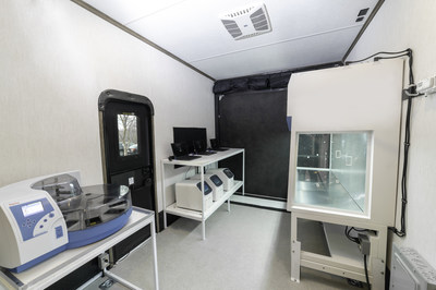 The StemExpress Mobile Laboratories are fully contained, all-weather deployment laboratories built to travel to any area impacted by COVID-19 to deliver vaccines and testing. The proprietary build includes a full-scale COVID-19 PCR testing laboratory, including a high throughput gold-standard RT-PCR testing laboratory capable running up to 300 tests every 4 hours and ThermoFisher Accula™ PCR rapid testing solution with highly accurate results in 30 minutes. Mobile Laboratories are Properly outfitted to safely store and deploy COVID-19 vaccines, boosters, and COVID-19 antibody treatments, utilizing onboard refrigeration and freezers. They also come equipped with additional generators and expanded gas tanks for the ability to run operations when no power is available. Labs come with disaster WiFi units designed to pick up a signal reliably anywhere in the world, allowing for immediate reporting to healthcare providers, public health departments and government agencies via the StemExpress Epic EHR system portal.