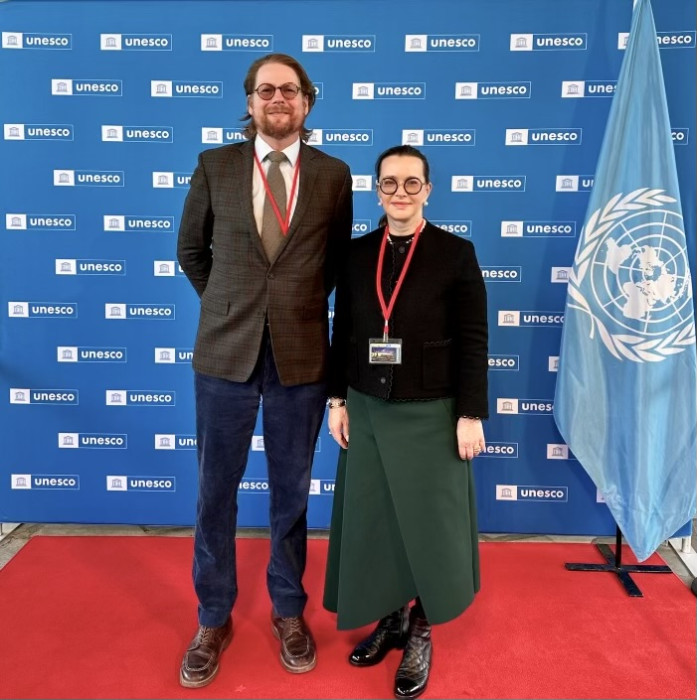 Ludmila Golovine and Winston Scott at the UNESCO Meeting on Multilingualism, Paris, France