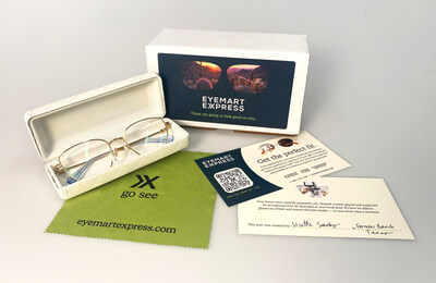 Eyemart Express prescription frames made by a local Lab Specialist and delivered to ecommerce customer with a personalized note.