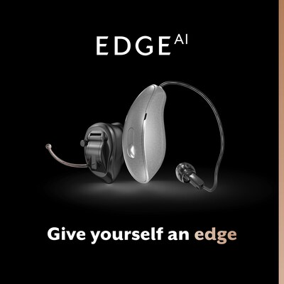 Photo of Starkey's Edge AI hearing aids.