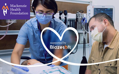 Blazesoft Groups donates $250,000 to the Mackenzie Health Foundation to build a Newborn Room and Inpatient Room in the Woman and Child wing at Cortellucci Vaughan Hospital. (CNW Group/Blazesoft Ltd.)