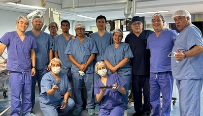 Dr. Adrian Ebner, Alex Richardson, and the clinical team at the Sanatorio Italiano Hospital in Asuncion Paraguay.