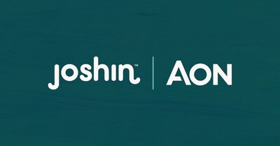 Joshin and Aon logos on a teal background