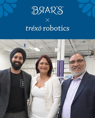 Trexo CEO Manmeet Maggu, Brar's CEO Kiran Mann and Brar's Owner Dial Pabla (CNW Group/Trexo Robotics)