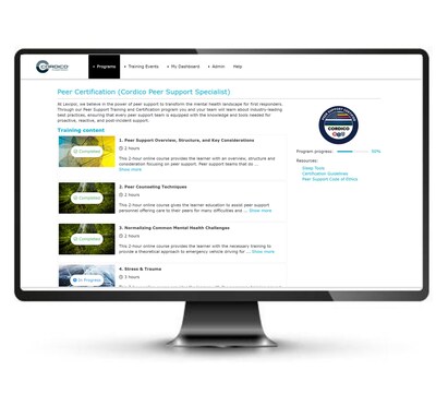 Desktop computer display of the Cordico Peer Support Specialist Certification modules