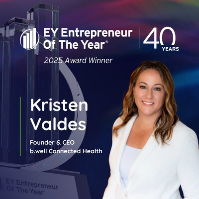 Kristen Valdes, founder and CEO of b.well Connected Health, was named an Entrepreneur Of The Year 2025 Mid-Atlantic Award winner. Kristen Valdes, founder and CEO of b.well Connected Health, was named an Entrepreneur Of The Year 2025 Mid-Atlantic Award winner.