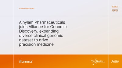Today the Alliance for Genomic Discovery, led by Illumina and Nashville Biosciences, announced Alnylam Pharmaceuticals has joined the consortia, aimed at accelerating drug discovery fueled by clinical genomic data. Today the Alliance for Genomic Discovery, led by Illumina and Nashville Biosciences, announced Alnylam Pharmaceuticals has joined the consortia, aimed at accelerating drug discovery fueled by clinical genomic data.