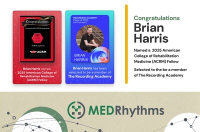 Brian Harris, MedRhythms Co-Founder and Chief Scientific Officer, was named a 2025 Fellow of the American College of Rehabilitation Medicine (ACRM) and selected to be a member of The Recording Academy