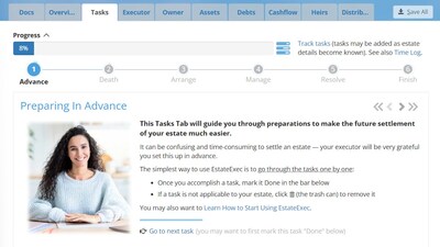 You can significantly reduce the burden on your executor with some simple setup in EstateExec's online software. When you eventually pass away, the software shifts into settlement mode and guides your executor through the remaining process, including estate accounting.