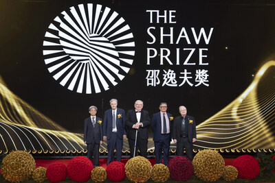 (From left to right) Professor Kenji Fukaya, Professor Wolfgang Baumeister, Professor Reinhard Genzel, Professor George Efstathiou and Professor John Richard Bond at the Shaw Prize Award Presentation Ceremony 2025.