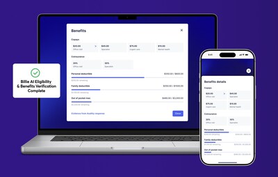 Billie AI automates eligibility and benefits verification — analyzing payer data, interpreting plan details, calculating copays, and confirming coverage instantly. Both providers and patients can access unified, real-time verification records across desktop and mobile, ensuring full transparency and shared clarity.