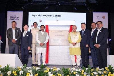 The plaque for &lsquo;Hyundai Hope for Cancer&rsquo; being unveiled during the Launch Event at Delhi on 3rd Sept 2025