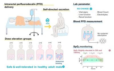 Visual abstract depicts highlights of first human clinical trial of novel enteral ventilation concept developed by Takanori Takebe, MD, PhD, a researcher with dual appointments at Cincinnati Children's and the University of Osaka.