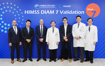 China Medical University Hospital (CMUH) achieved Stage 7 certification under the HIMSS Digital Imaging Adoption Model (DIAM). The CMUH team and HIMSS certification committee pose for a group photo to mark this milestone achievement.