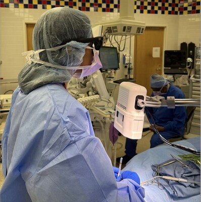 Kavitha L. Ranganathan, MD, using GoScope&trade; for heads-up digital 3D microscopy in the OR at Shriners Children&rsquo;s Boston.