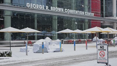 Rare Sight: The George R. Brown Convention Center in Houston covered in snow.