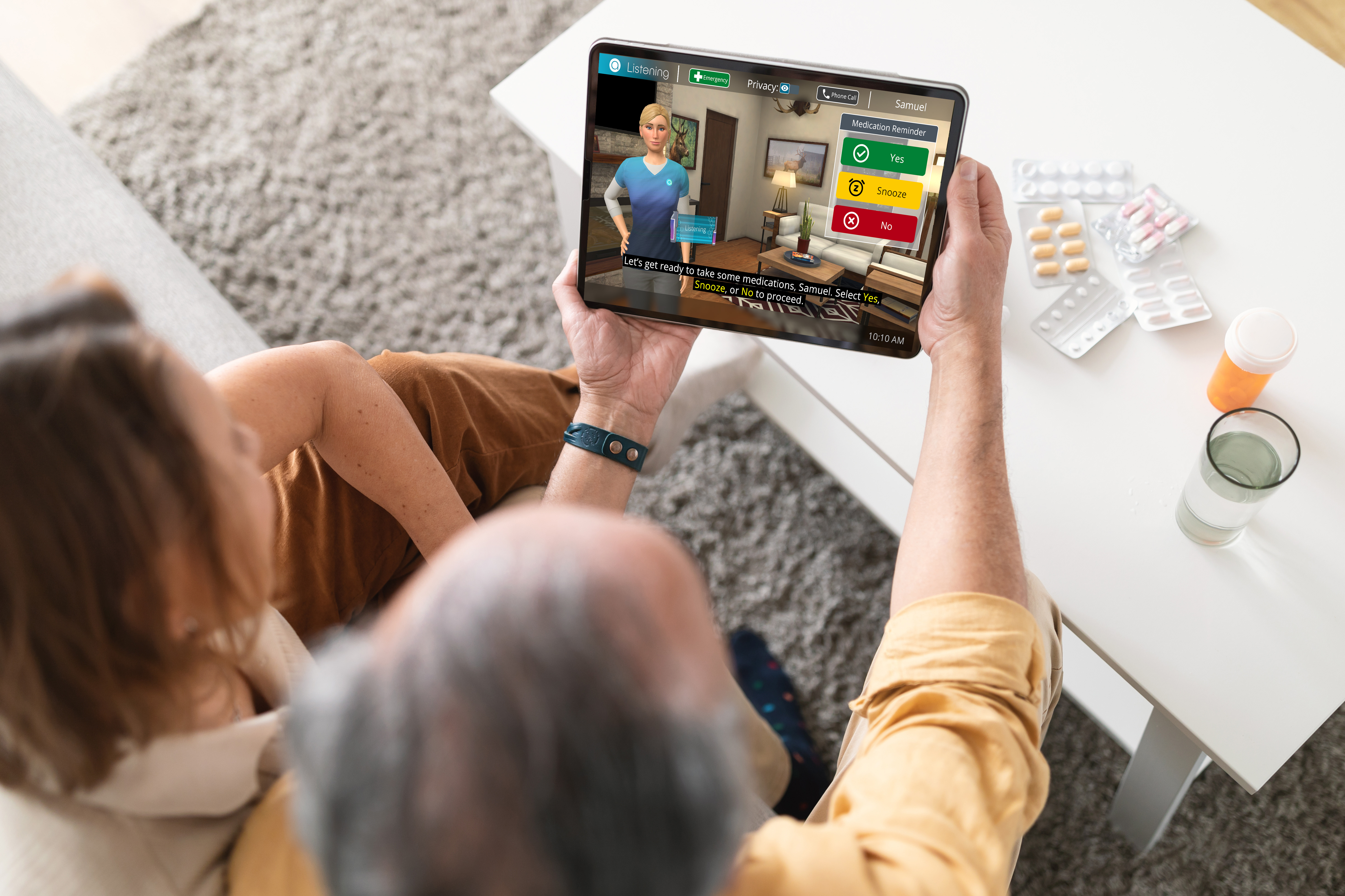 Addison Care client and adult child reviewing meds