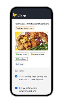Abbott&rsquo;s Libre Assist app feature uses a color-coded rating system &ndash; green for minor, yellow for moderate, and orange for major &ndash; to illustrate the food&rsquo;s potential glucose impact.