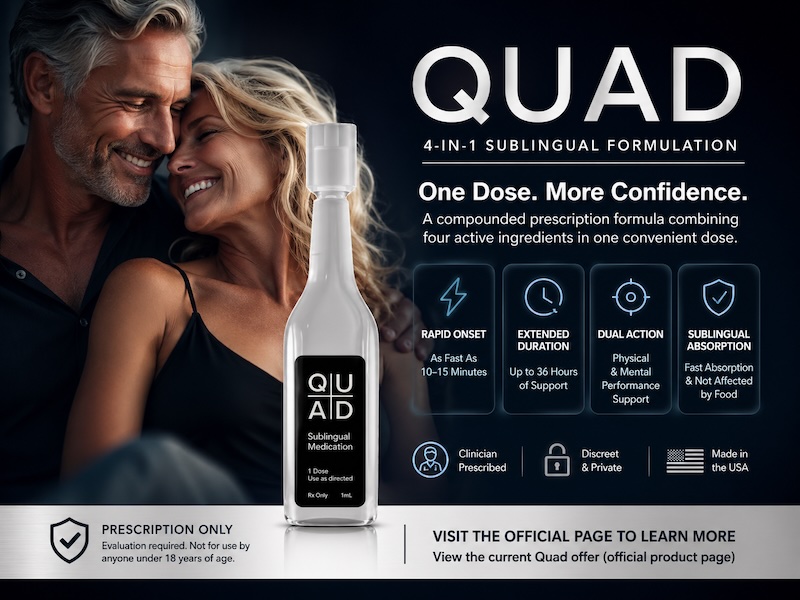 Quad ED Under Investigation Safe Clinician-Prescribed ED Medication Using Sildenafil, Tadalafil, Vardenafil and Apomorphine for Men