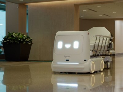 Rovex&rsquo;s robotic transport system navigates through BayCare&rsquo;s Morton Plant Hospital in Clearwater, Florida, during a pilot innovating new approaches to hospital operations and patient transport.