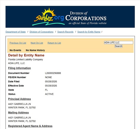 Cannot view this image? Visit: https://healthtechnologynet.com/wp-content/uploads/2026/06/300531_screenshot_adia_life_llc_registration_550.jpg